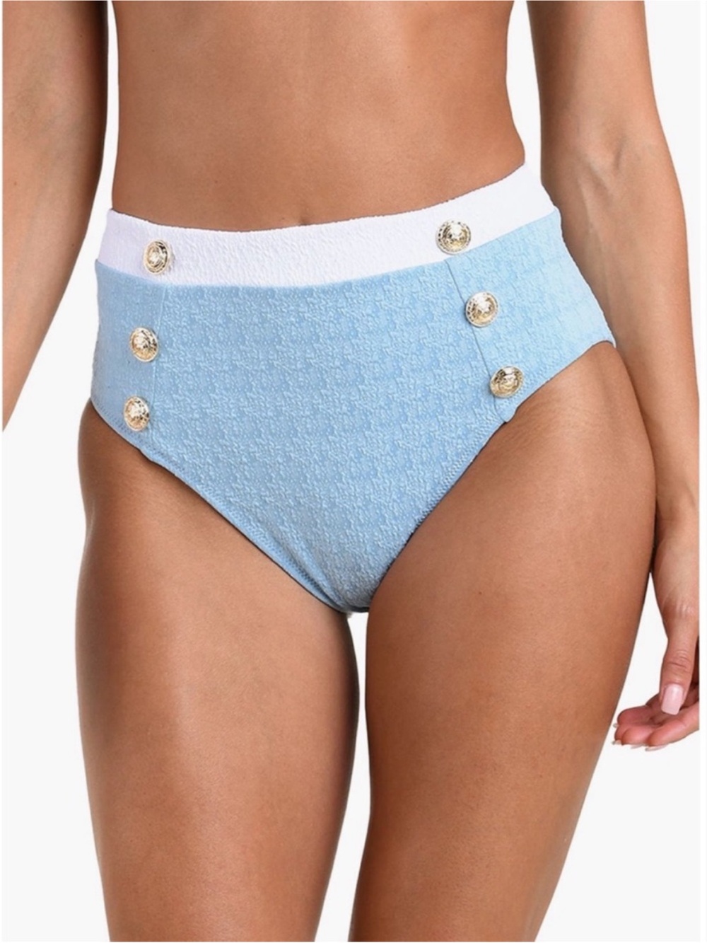 L’AGENCE Vanessa High Cut Bikini Swim Bottom Blue NWT Large